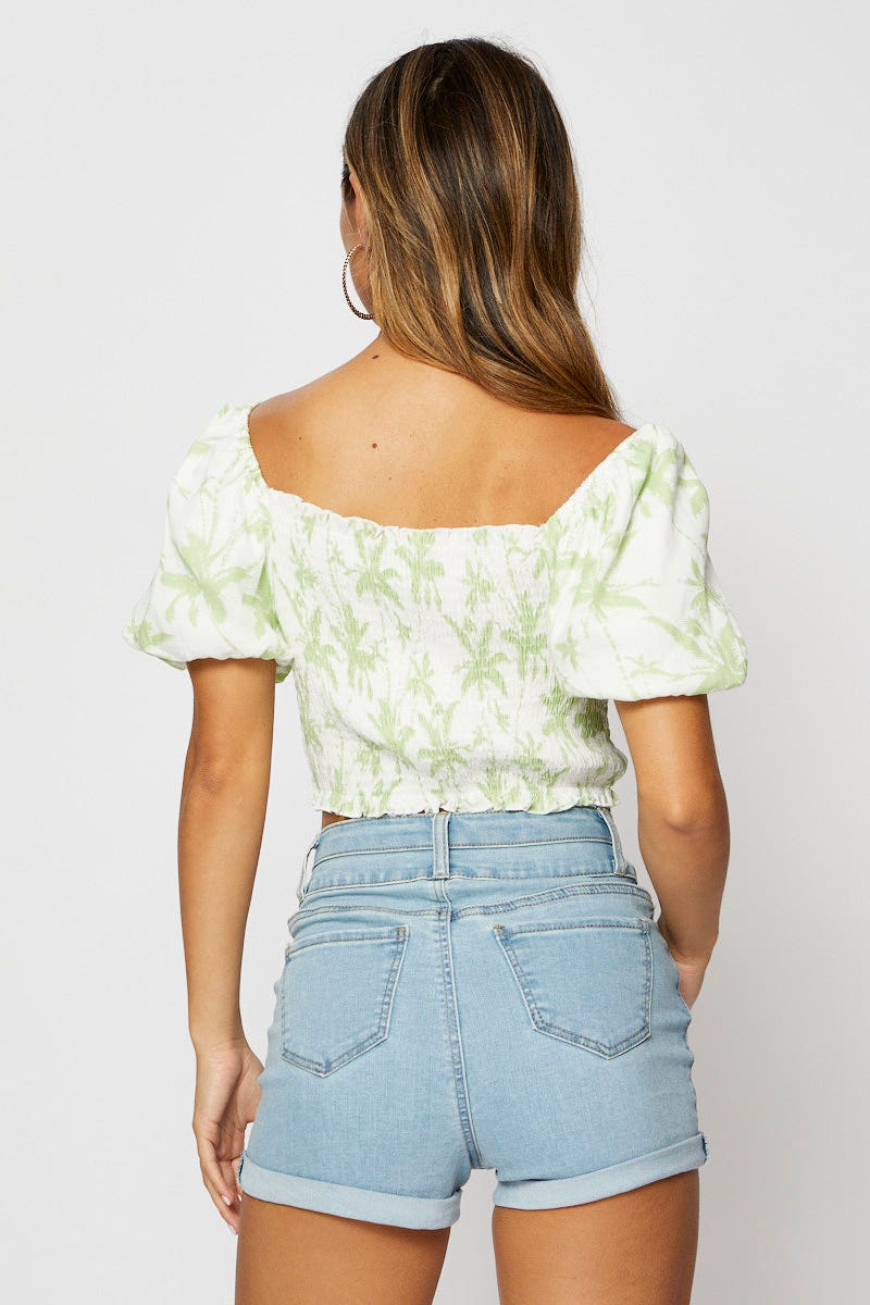 CROP TOP Print Crop Top Short Sleeve for Women by Ally