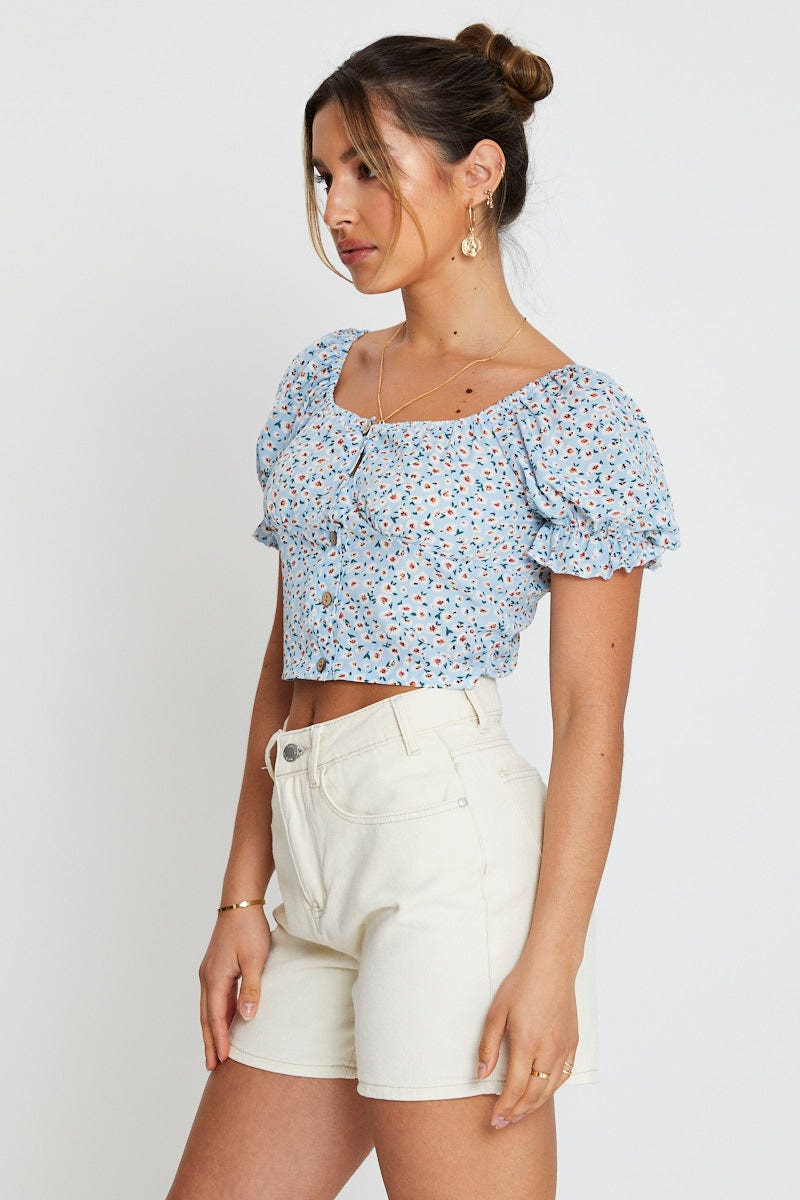 CROP TOP Print Crop Top Short Sleeve for Women by Ally