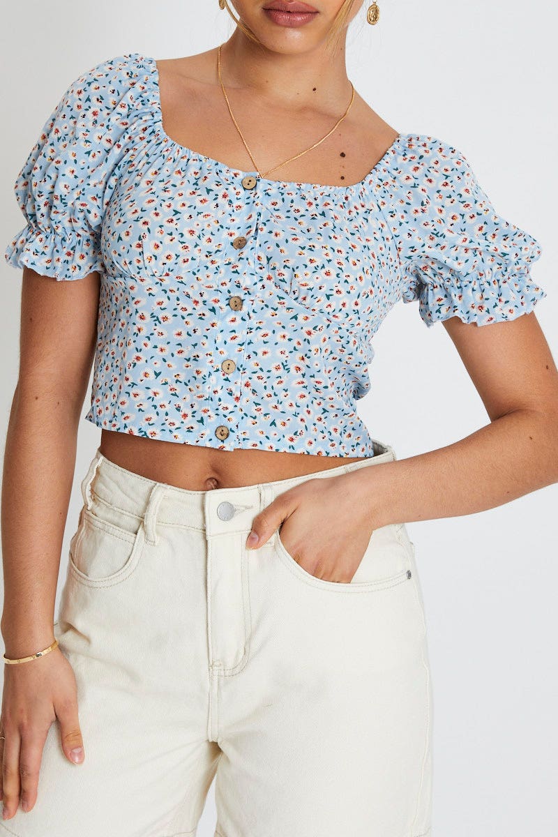 CROP TOP Print Crop Top Short Sleeve for Women by Ally