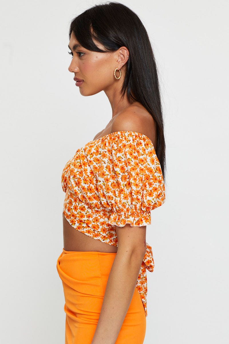 CROP TOP Print Crop Top Short Sleeve Off Shoulder for Women by Ally