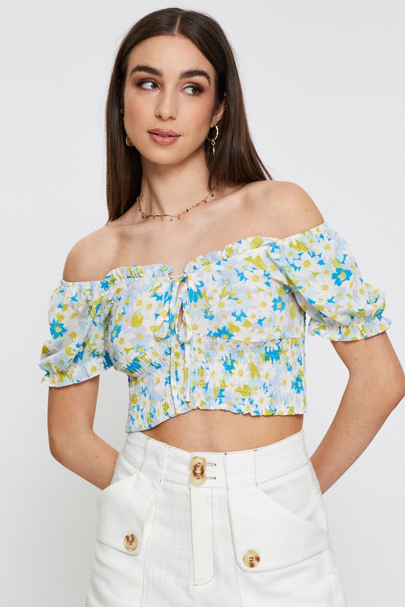 CROP TOP Print Crop Top Short Sleeve Sweetheart for Women by Ally