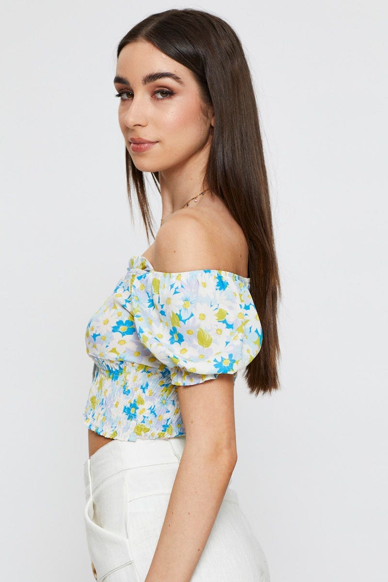 CROP TOP Print Crop Top Short Sleeve Sweetheart for Women by Ally