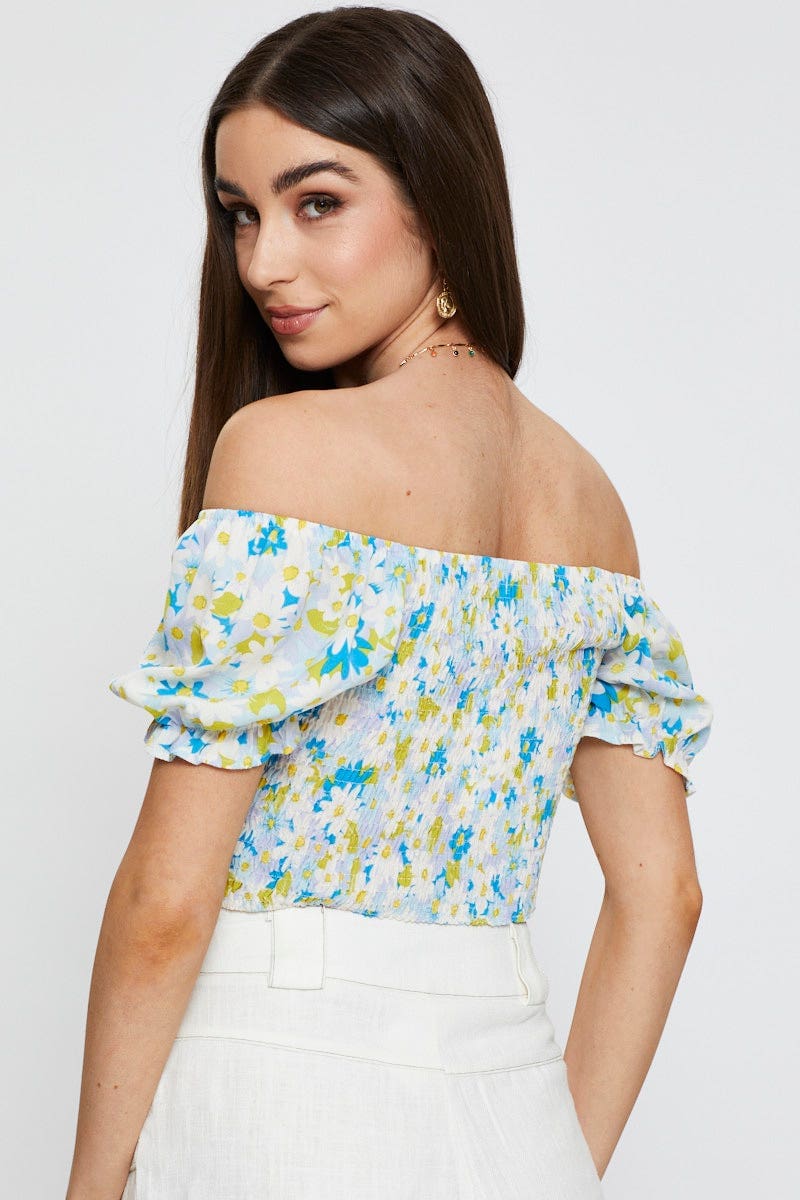 CROP TOP Print Crop Top Short Sleeve Sweetheart for Women by Ally