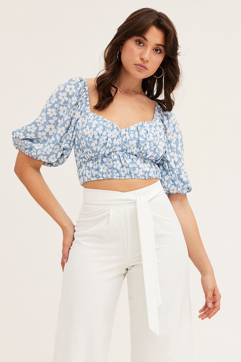 CROP TOP Print Crop Top Short Sleeve Sweetheart for Women by Ally