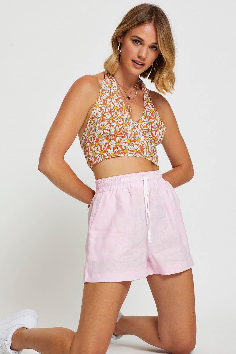 CROP TOP Print Crop Top Sleeveless Halter for Women by Ally