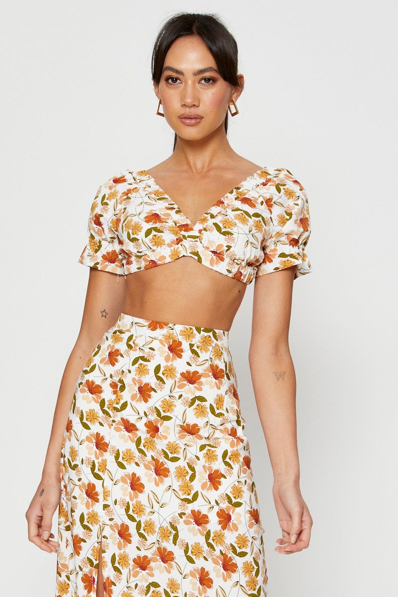 CROP TOP Print Crop Top Tie Up for Women by Ally