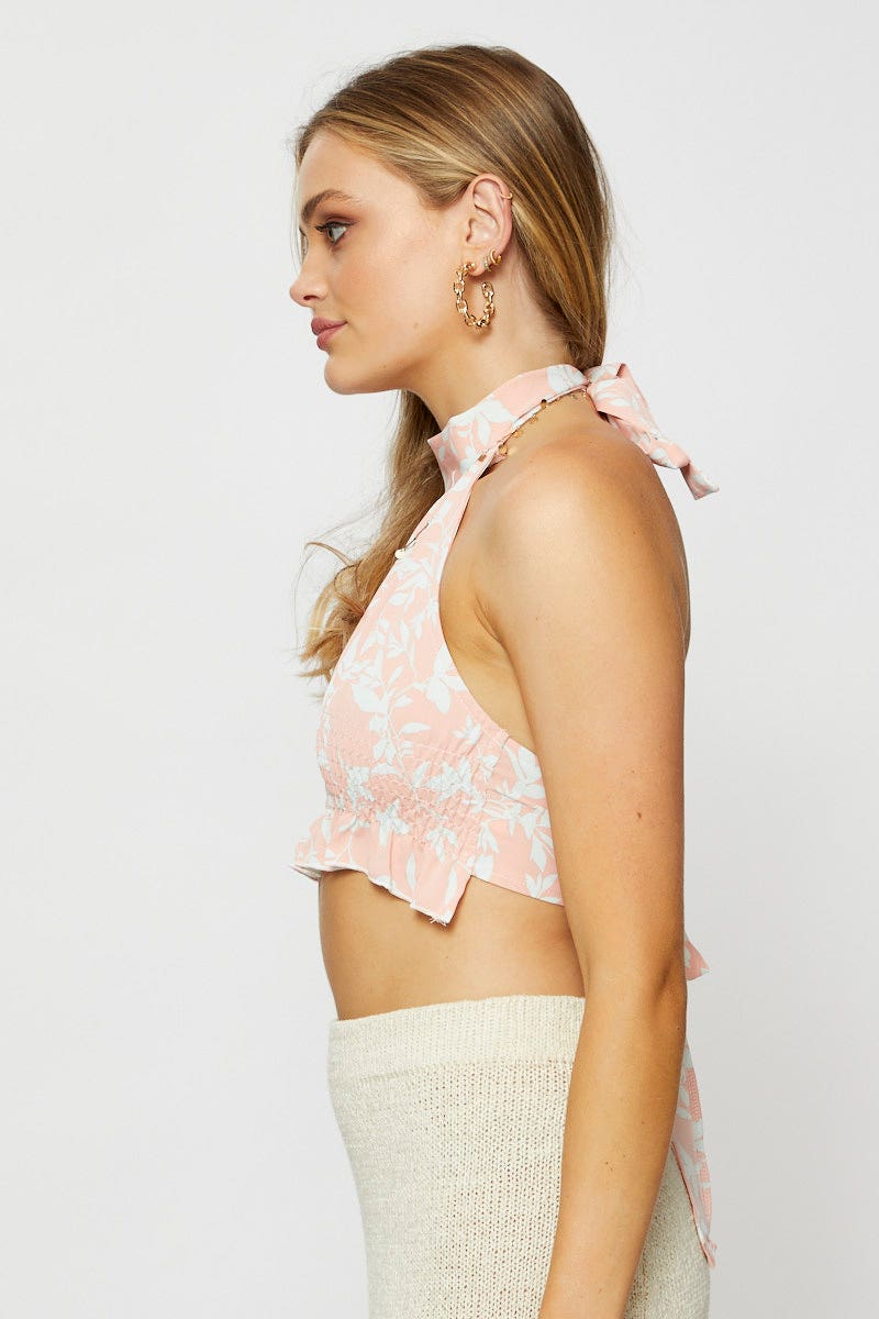 CROP TOP Print Halter Top Sleeveless for Women by Ally