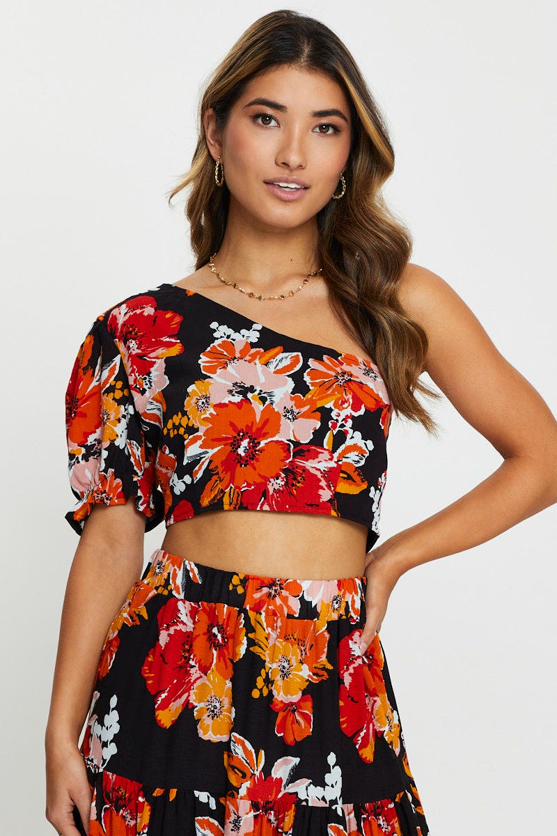 CROP TOP Print One Shoulder Top for Women by Ally