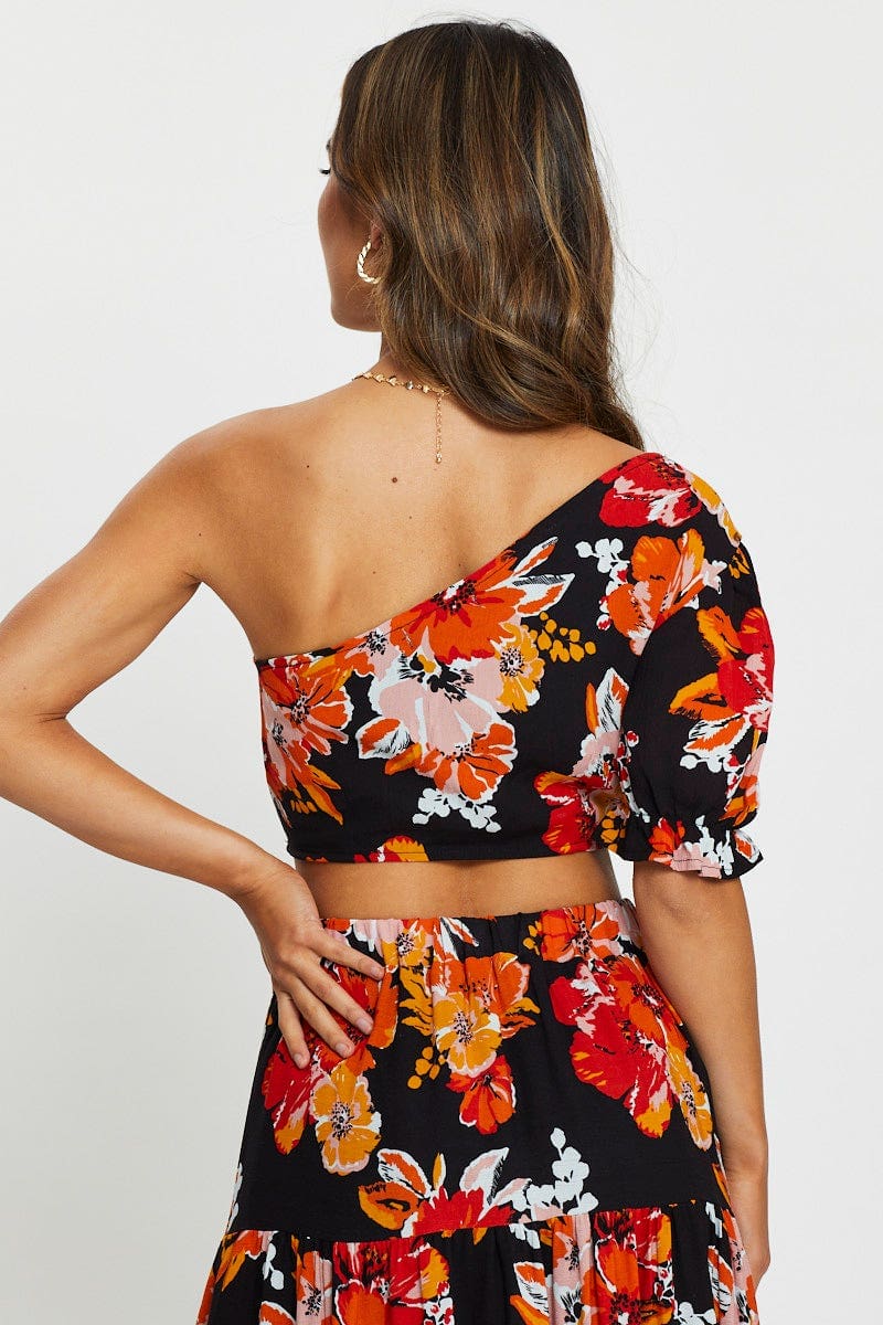 CROP TOP Print One Shoulder Top for Women by Ally