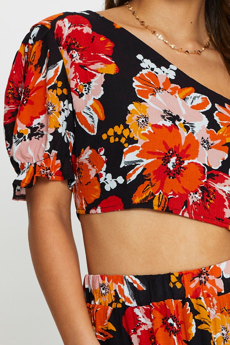 CROP TOP Print One Shoulder Top for Women by Ally