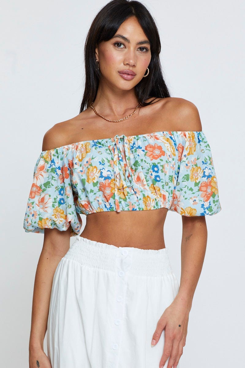 CROP TOP Print Top Short Sleeve Crop Off Shoulder for Women by Ally