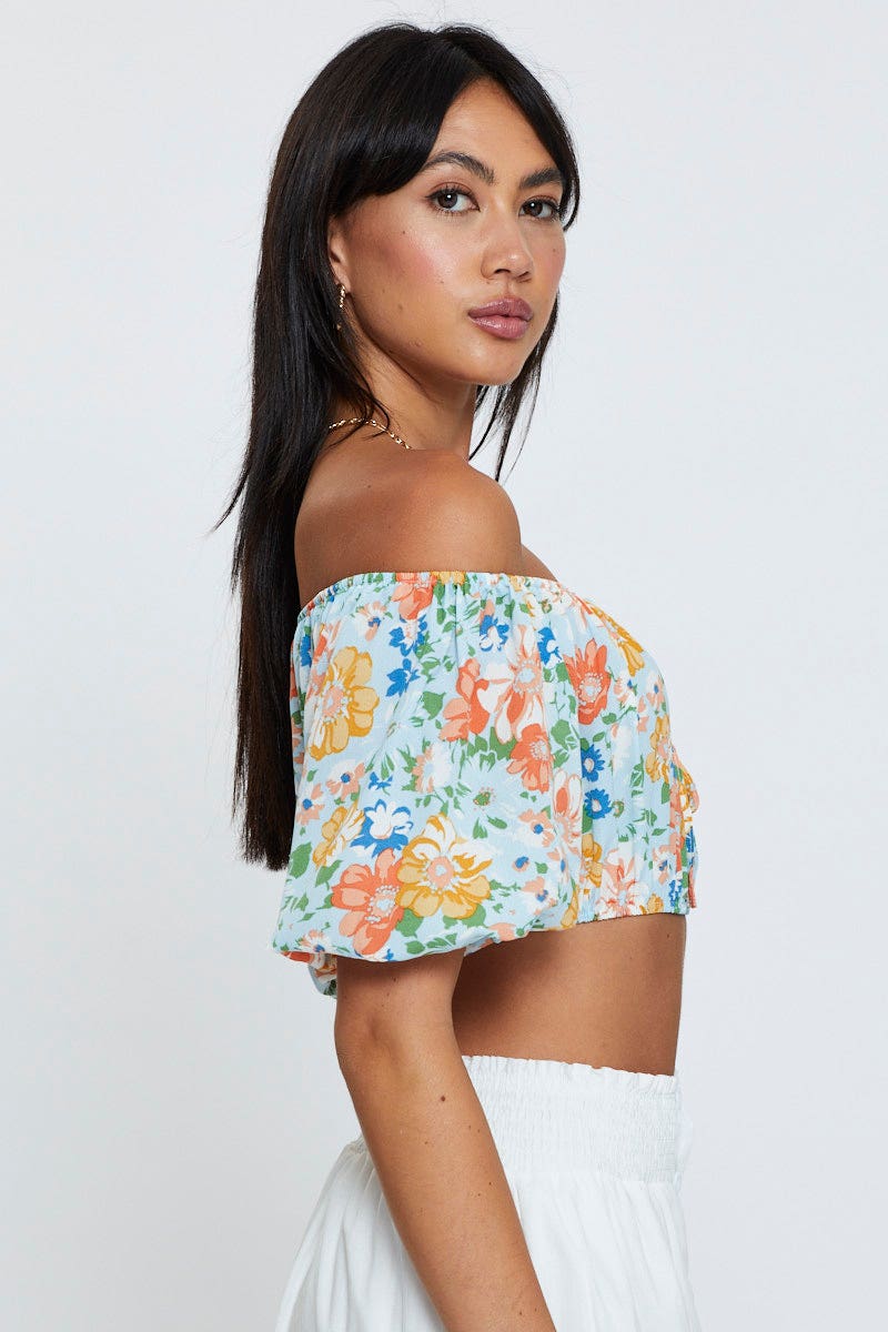 CROP TOP Print Top Short Sleeve Crop Off Shoulder for Women by Ally