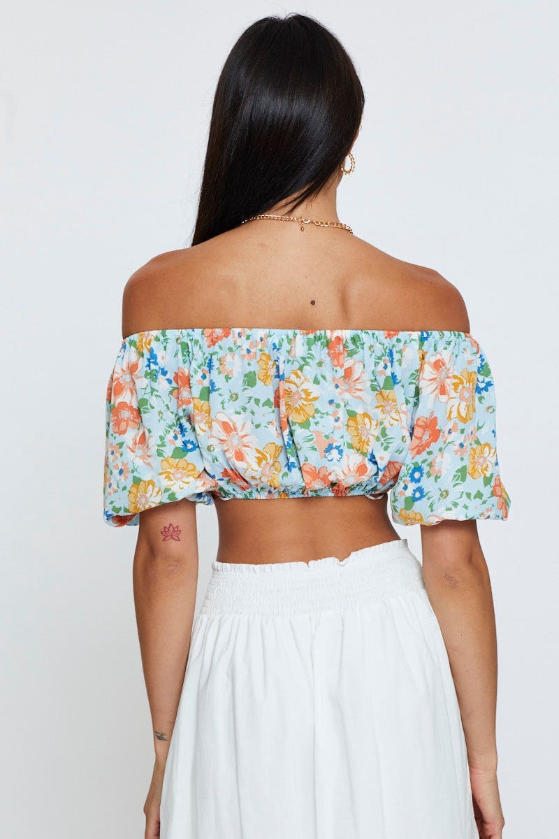 CROP TOP Print Top Short Sleeve Crop Off Shoulder for Women by Ally