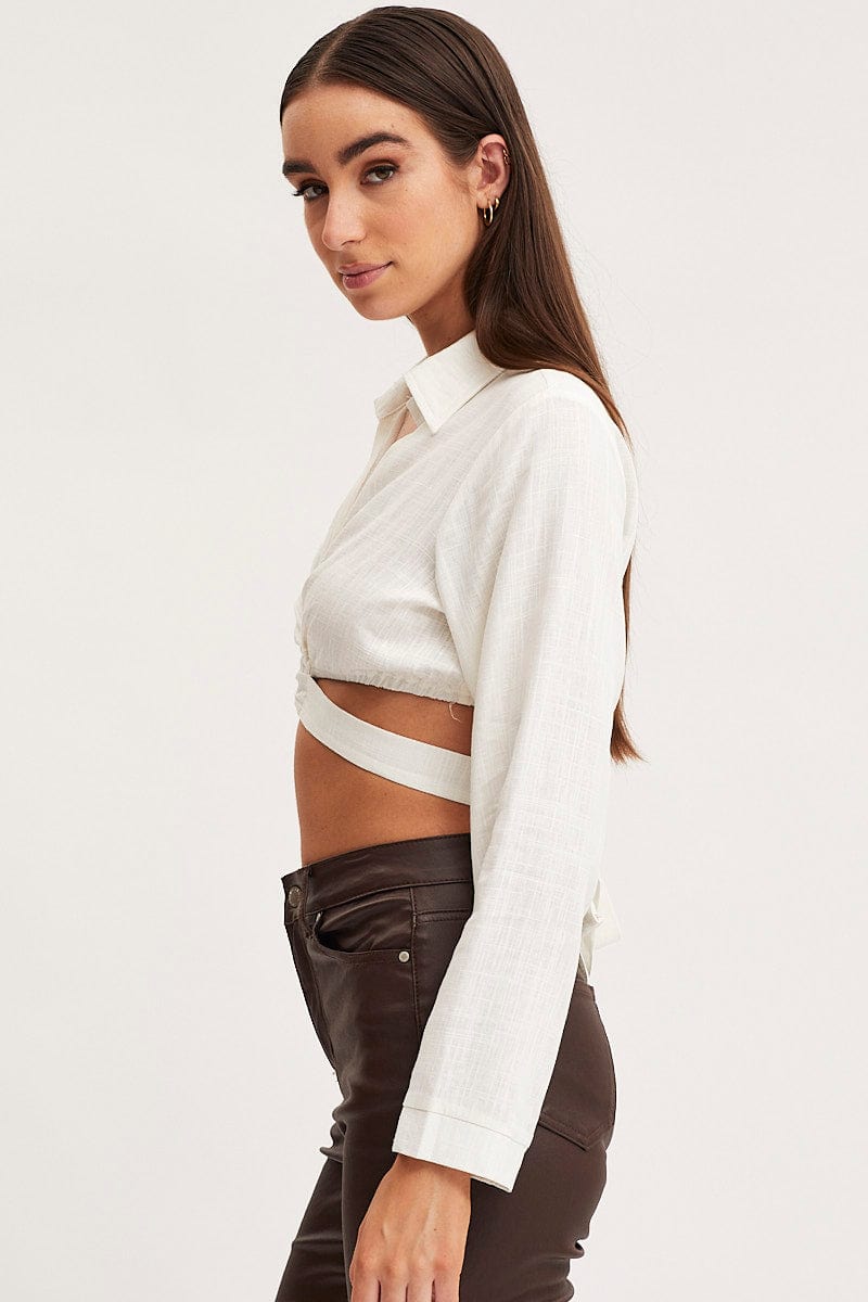 CROP TOP White Bell Sleeve Top Long Sleeve Crop for Women by Ally