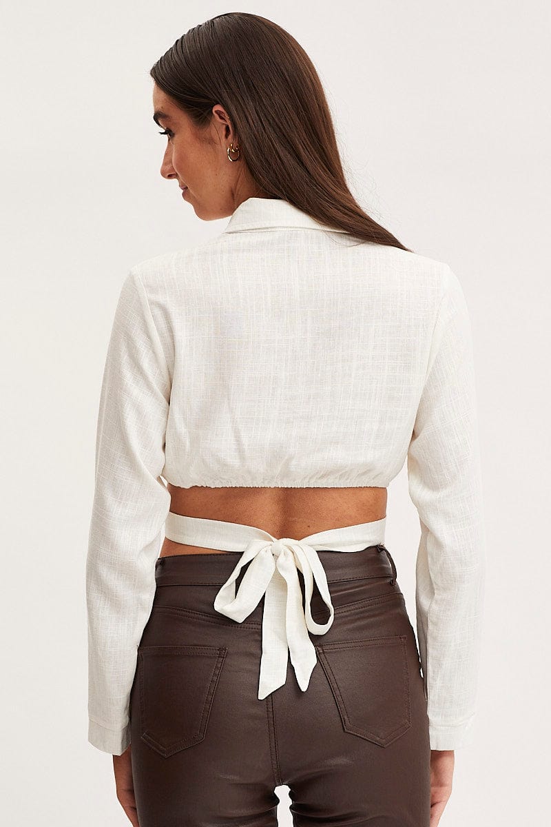 CROP TOP White Bell Sleeve Top Long Sleeve Crop for Women by Ally
