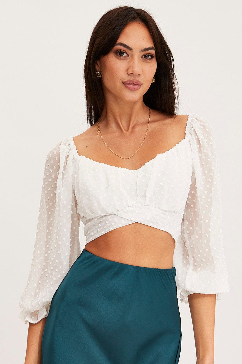 CROP TOP White Crop Top Long Sleeve for Women by Ally