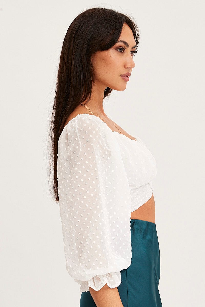 CROP TOP White Crop Top Long Sleeve for Women by Ally