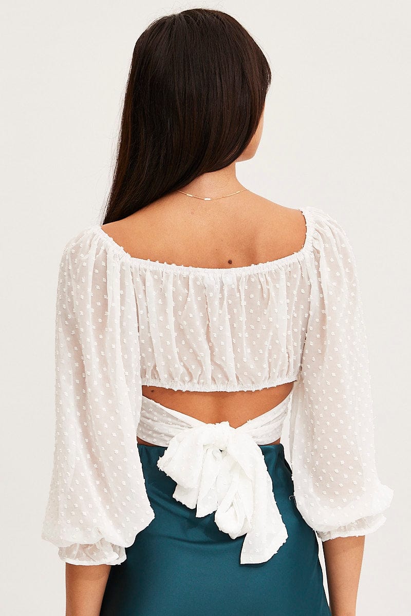 CROP TOP White Crop Top Long Sleeve for Women by Ally