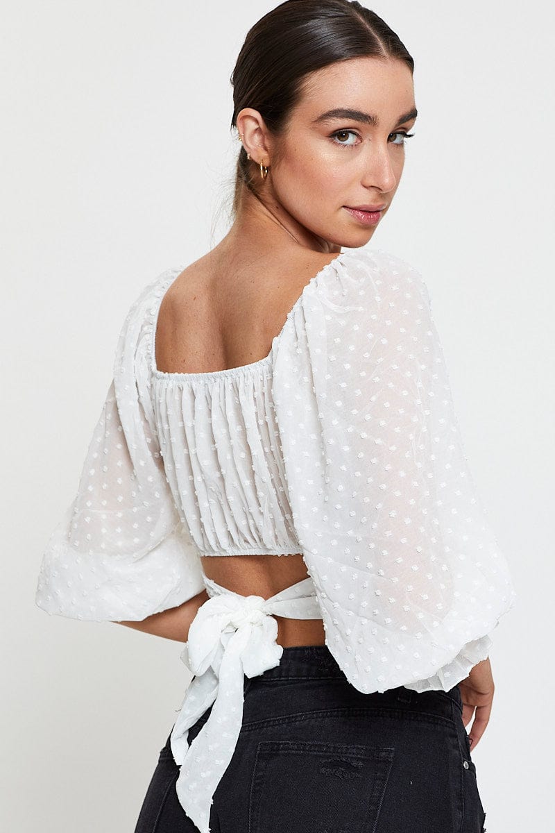 CROP TOP White Crop Top Long Sleeve for Women by Ally