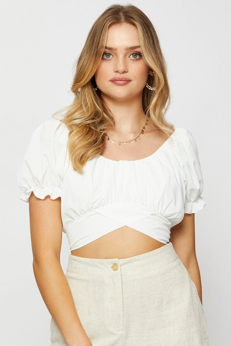 CROP TOP White Crop Top Short Sleeve Off Shoulder for Women by Ally