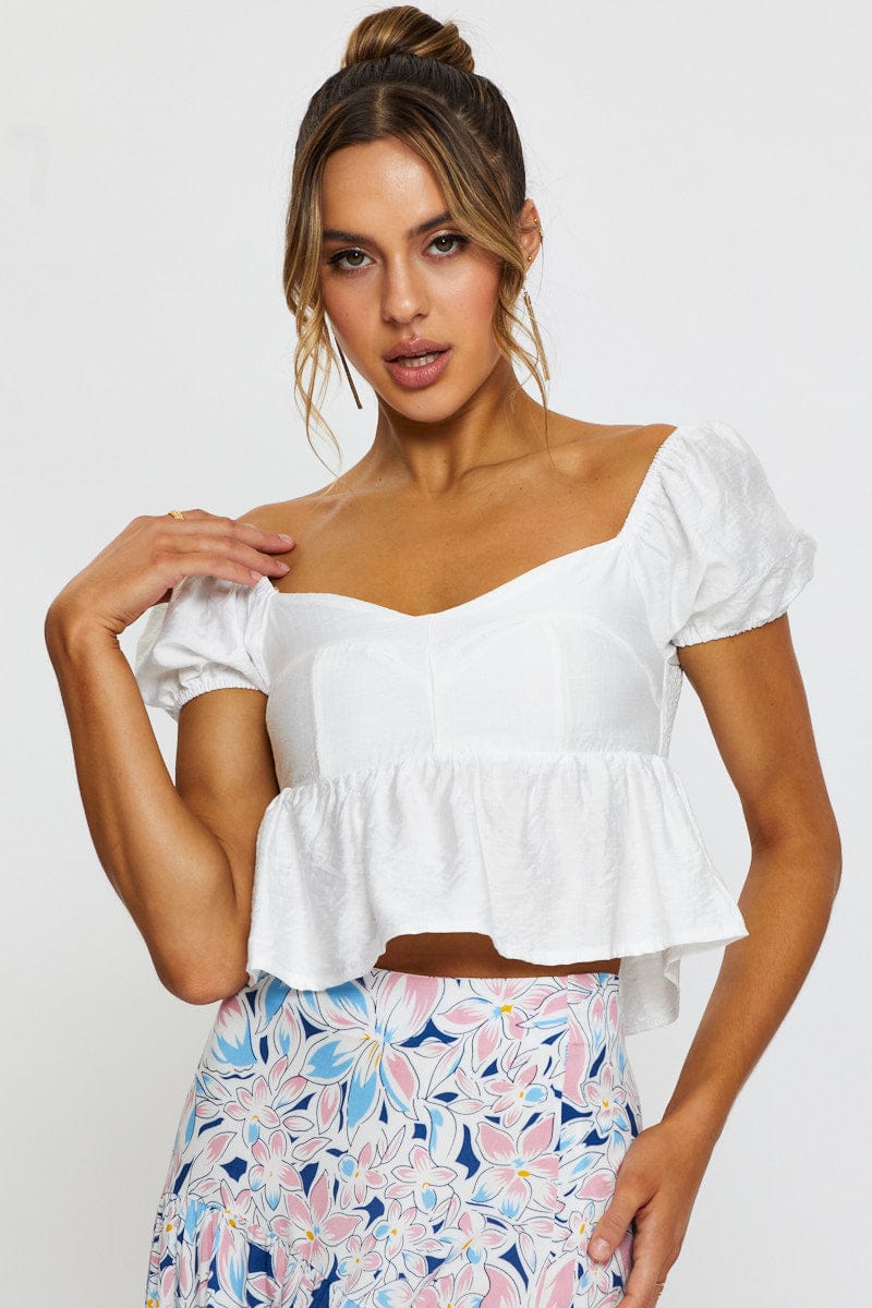 CROP TOP White Crop Top Short Sleeve Sweetheart for Women by Ally