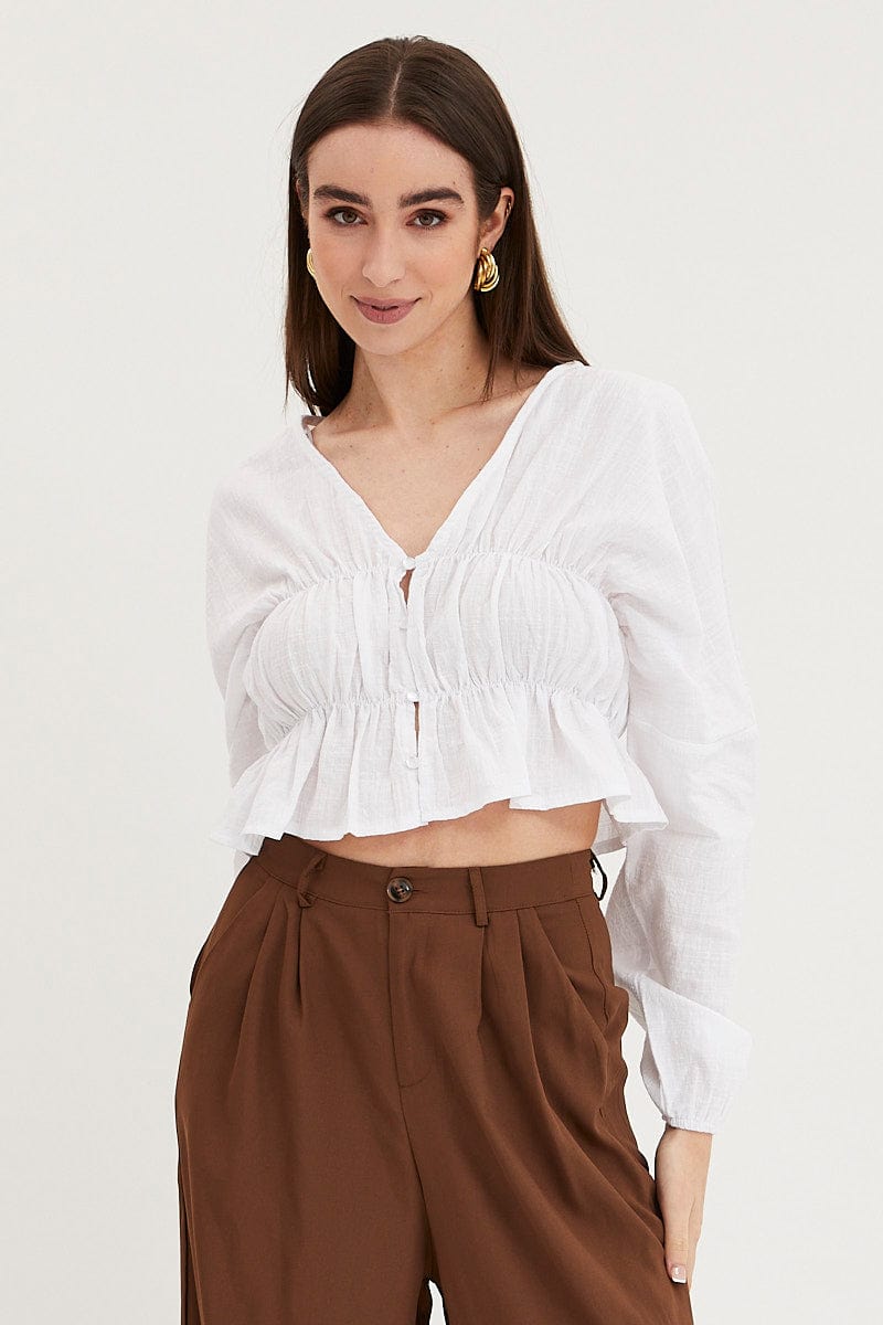 CROP TOP White Shirt Top Long Sleeve for Women by Ally