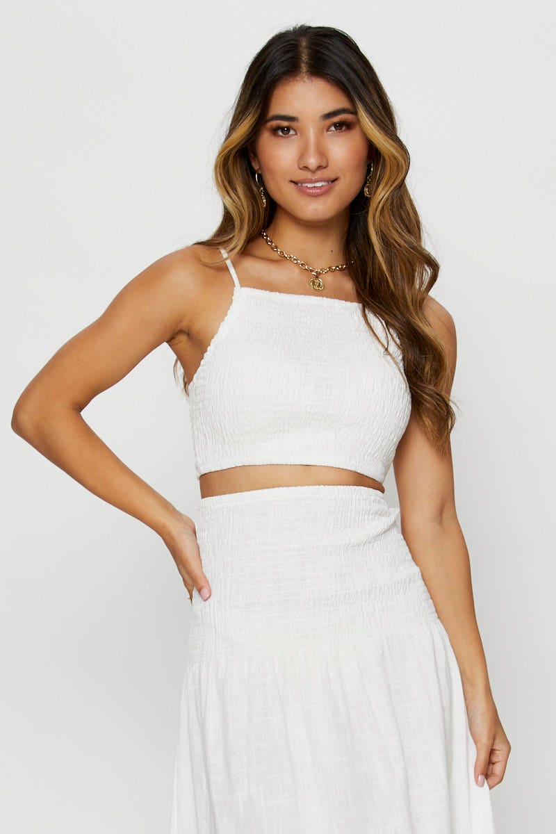 CROP TOP White Singlet Top Sleeveless Crop Square Neck for Women by Ally