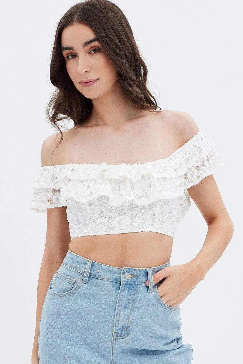 White Sleeveless Lace Crop Top for Ally Fashion