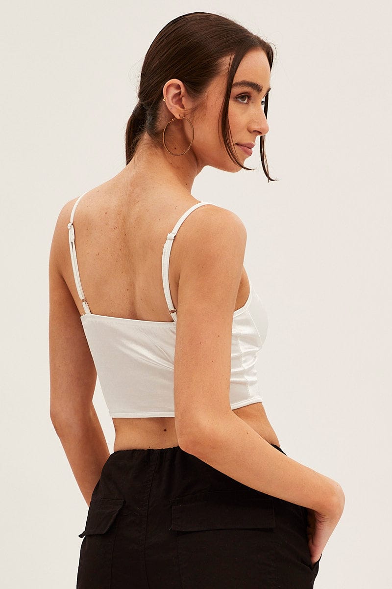 CROP TOP White Solid Boned Corset Top for Women by Ally