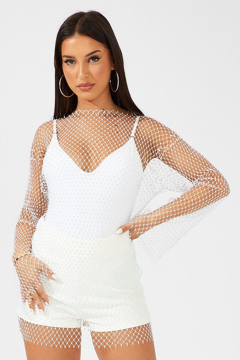 White fishnet hot sale dress long sleeve