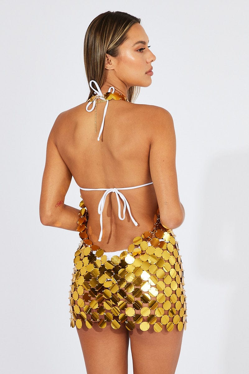 Gold Disc Sequin Bodycon Dress for Ally Fashion