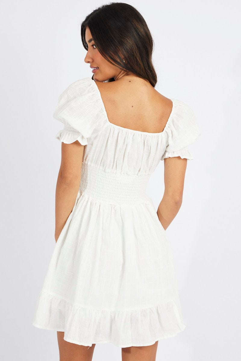 White Mini Dress Puff Sleeve for Ally Fashion