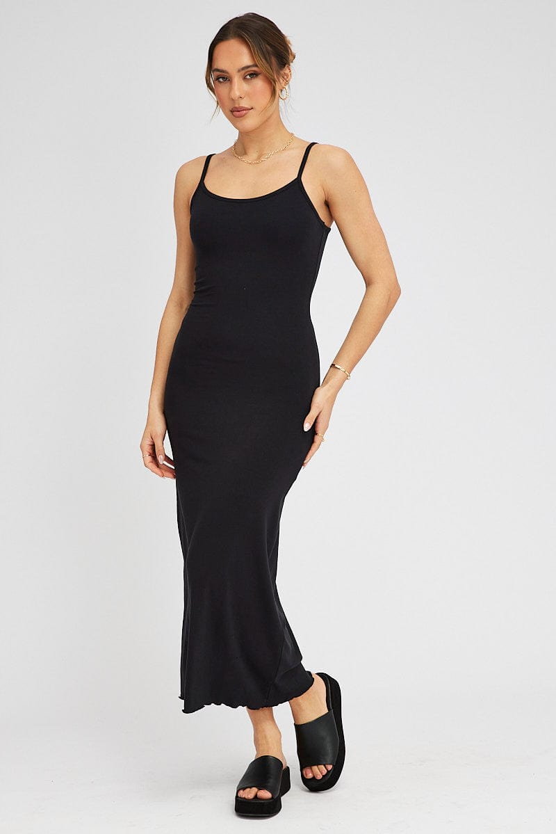 Black Maxi Dress Sleeveless Scoop Neck Bodycon Jersey for Ally Fashion