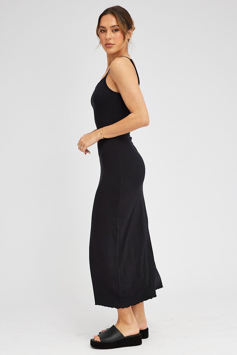 Black Maxi Dress Sleeveless Scoop Neck Bodycon Jersey for Ally Fashion