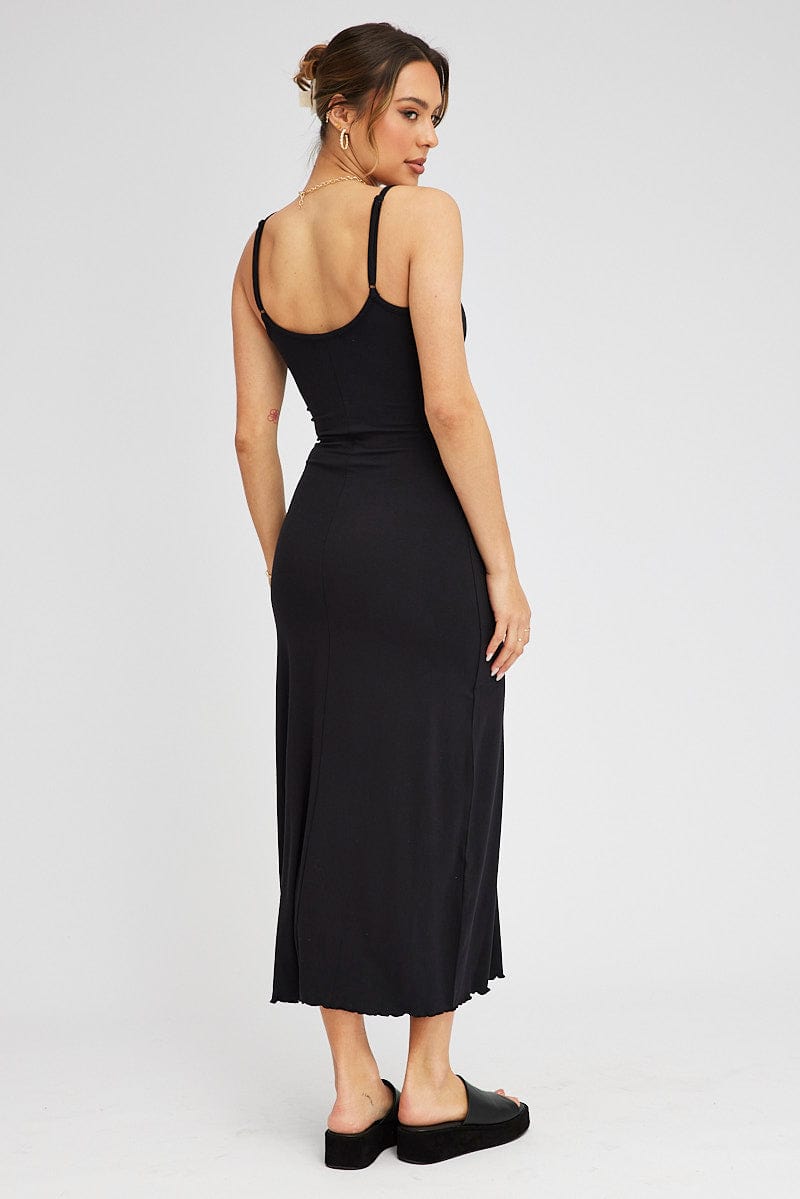 Black Maxi Dress Sleeveless Scoop Neck Bodycon Jersey for Ally Fashion