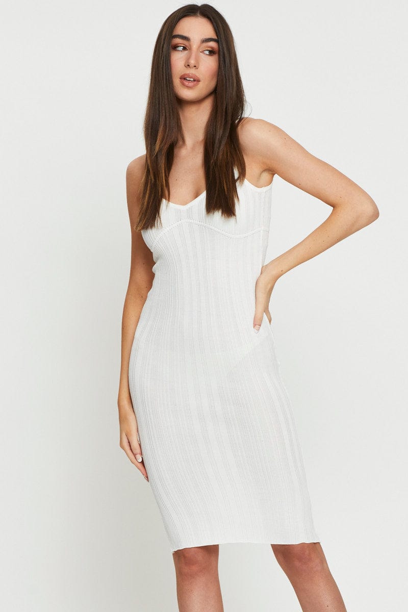 BODYCON DRESS White Midi Dress Knit for Women by Ally