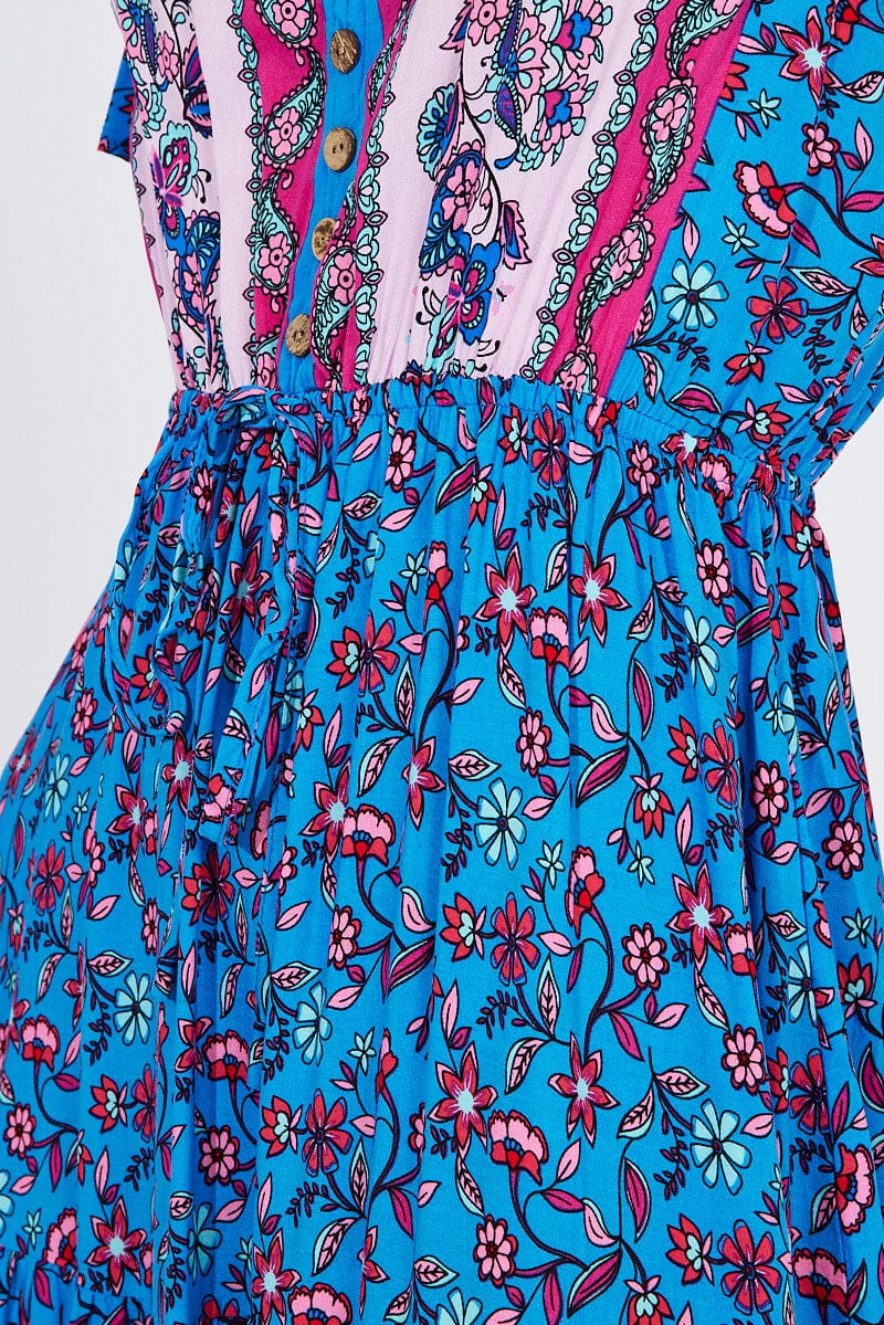 Blue Boho Maxi Dress Short Sleeve for Ally Fashion