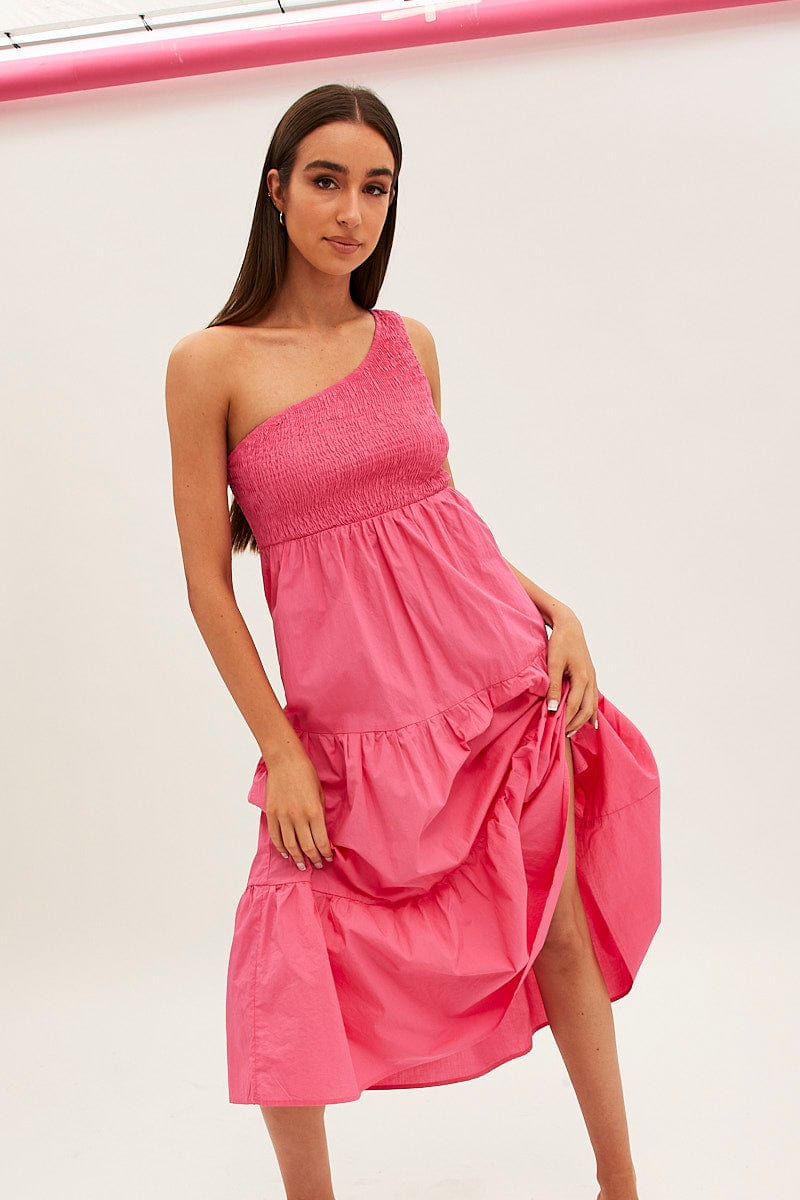 Pink Maxi Dress One Shoulder for Ally Fashion