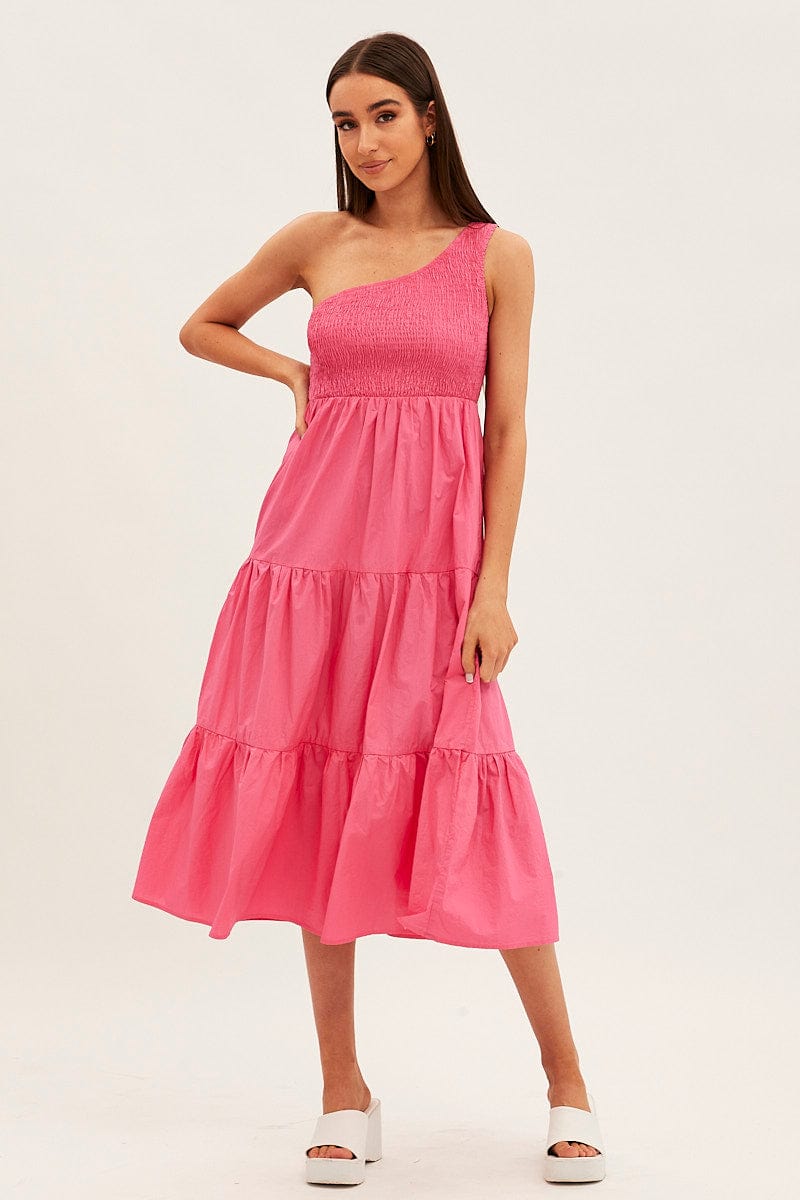 Pink Maxi Dress One Shoulder for Ally Fashion