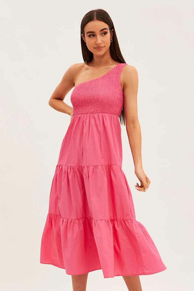 Pink Maxi Dress One Shoulder for Ally Fashion