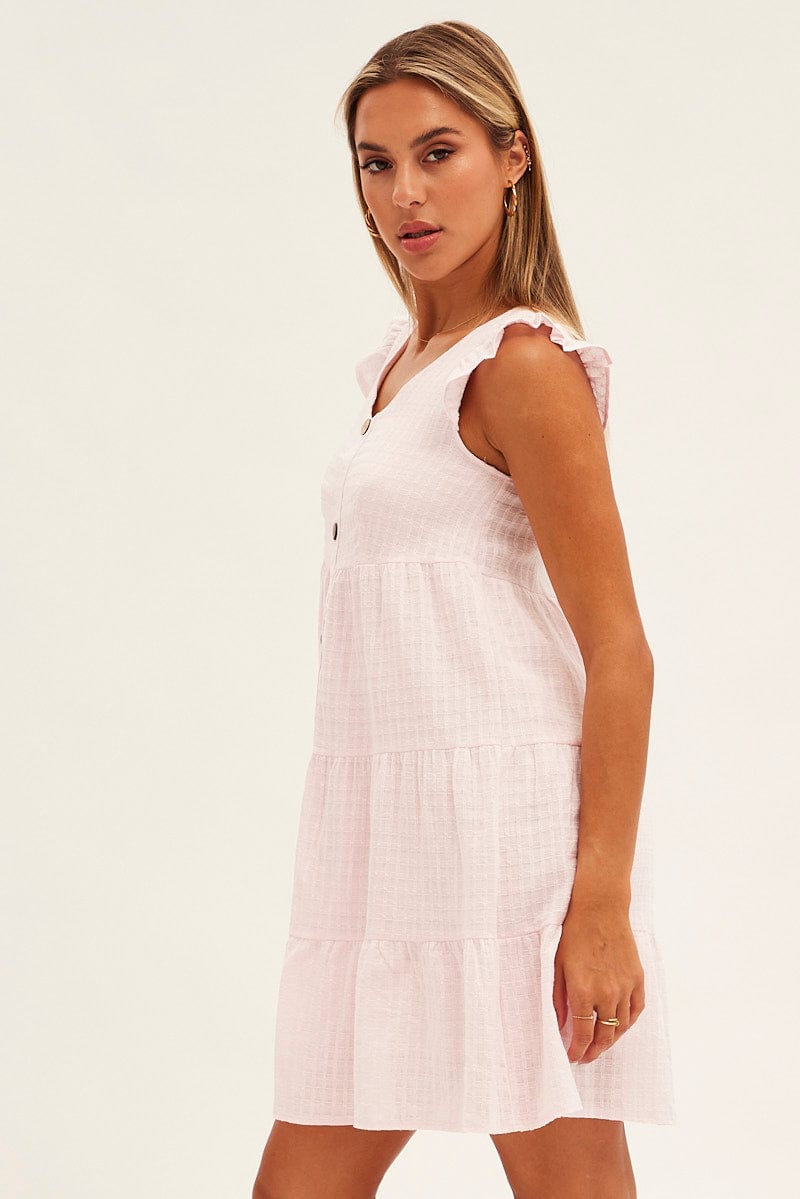 Pink Button Front Mini Swing Dress for Ally Fashion