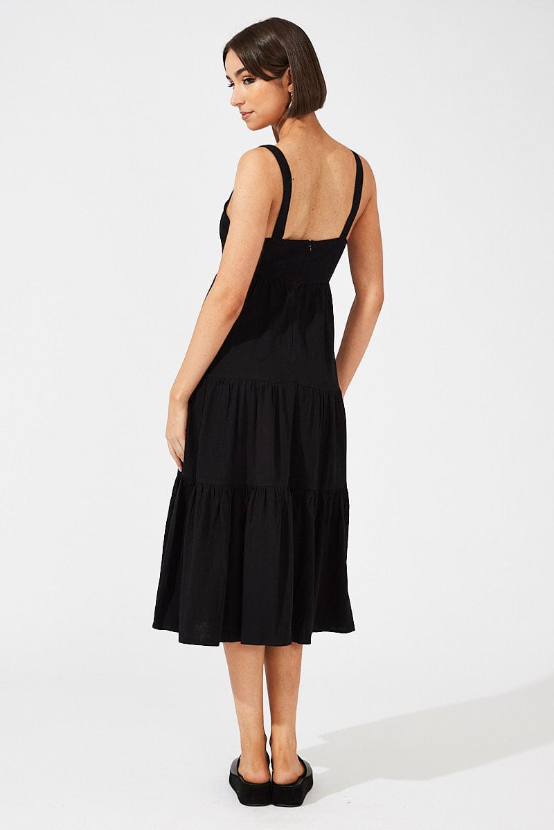 Black Midi Dress Sleeveless Cut Out for Ally Fashion
