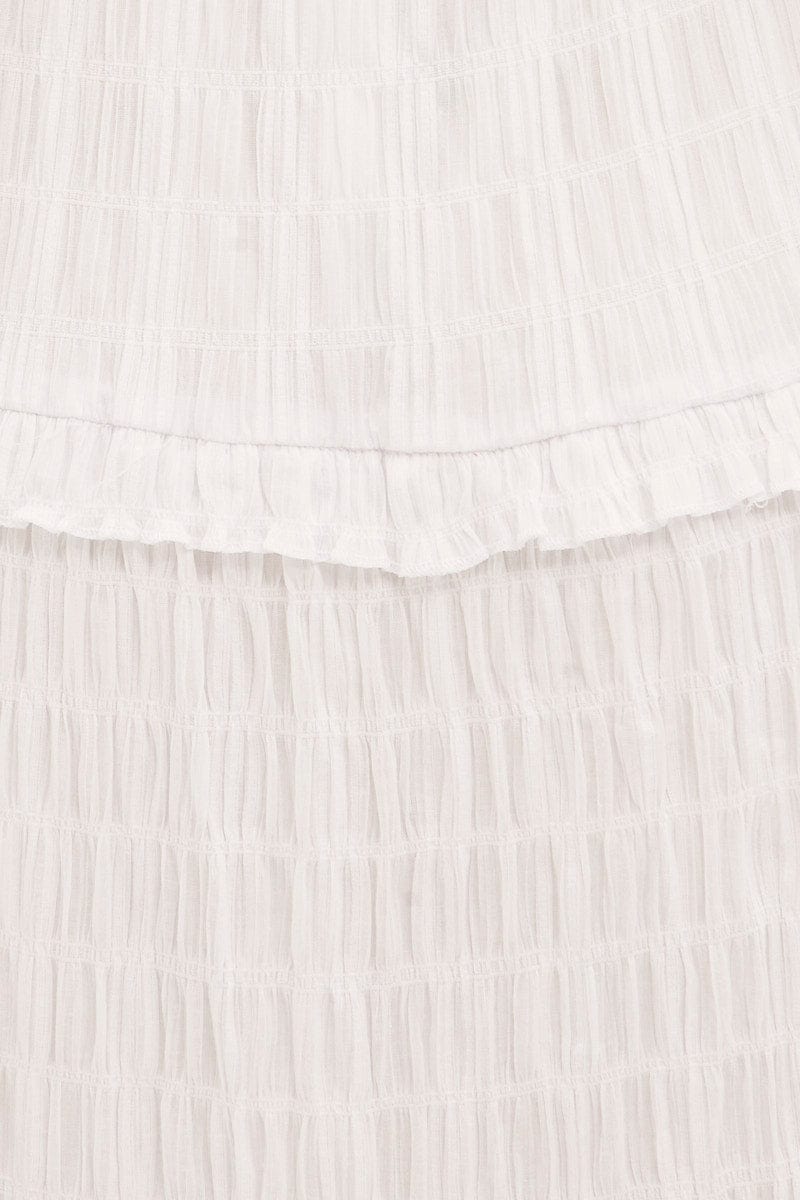 White Midi Dress Sleeveless Shirred Texture Cotton for Ally Fashion