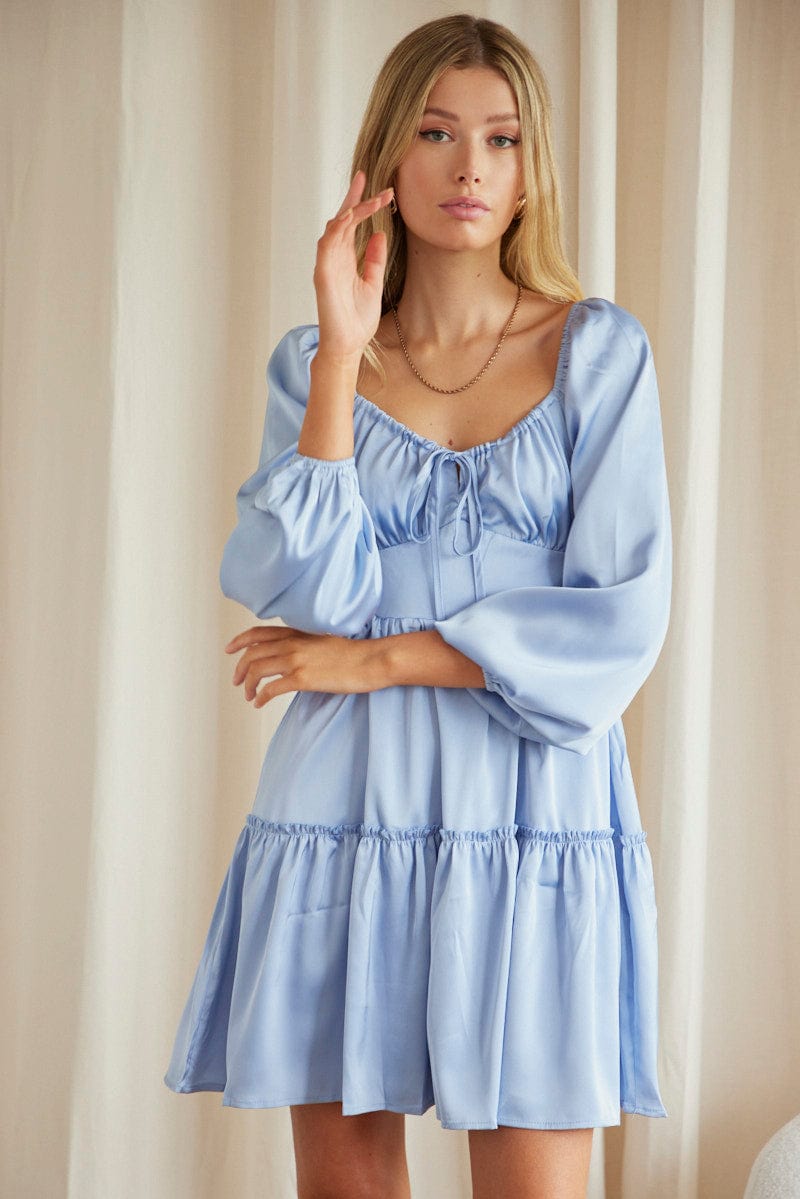 Blue Ruffle Skater Dress for Ally Fashion