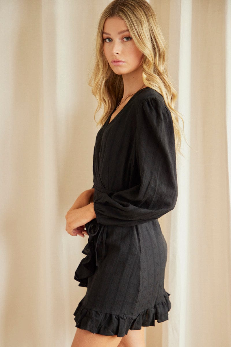 Black Tie Waist Wrap Dress for Ally Fashion