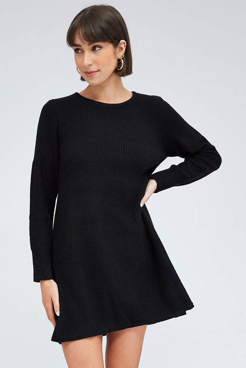 Black Knit Dress Long Sleeve for Ally Fashion