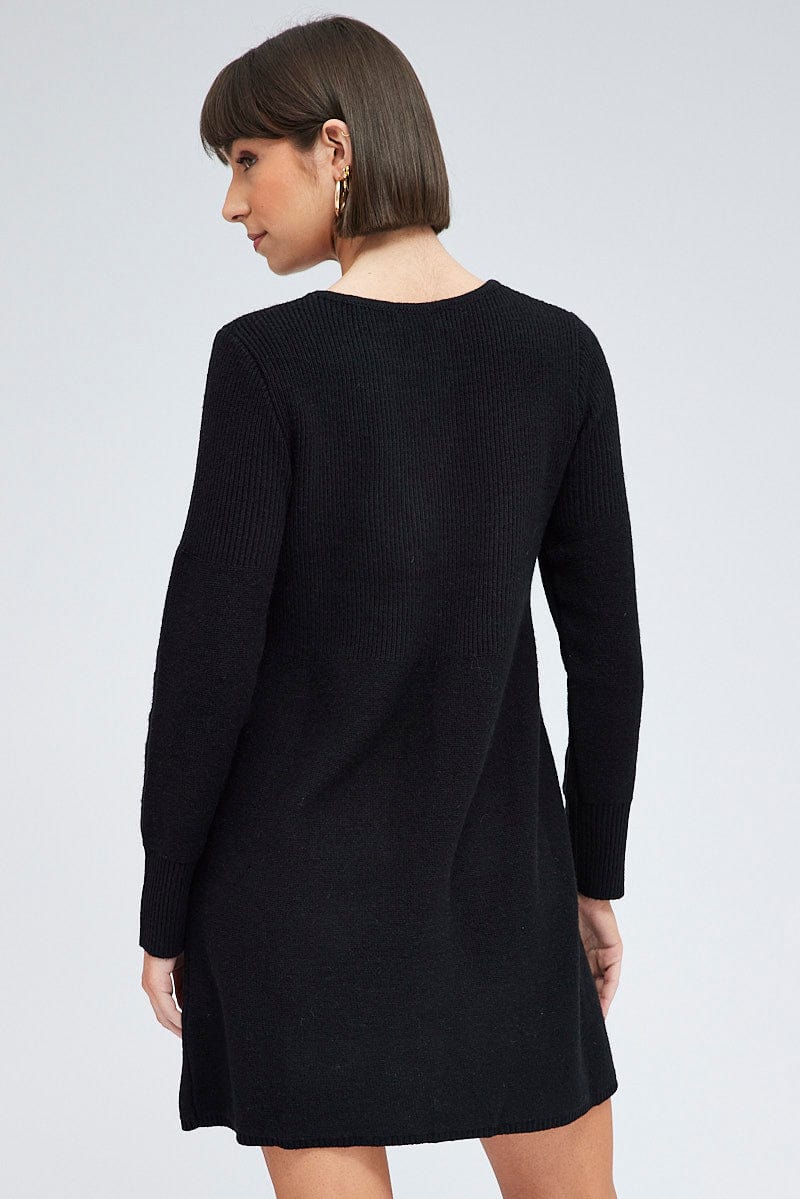 Black Knit Dress Long Sleeve for Ally Fashion