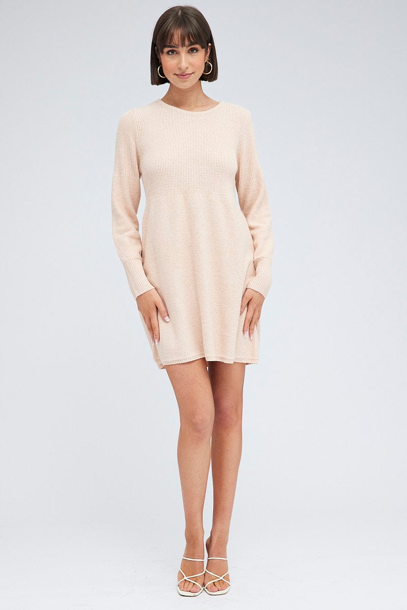 Pink Knit Dress Long Sleeve Ally Fashion