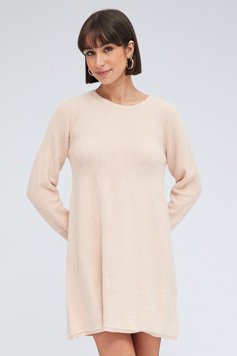 Pink Knit Dress Long Sleeve for Ally Fashion