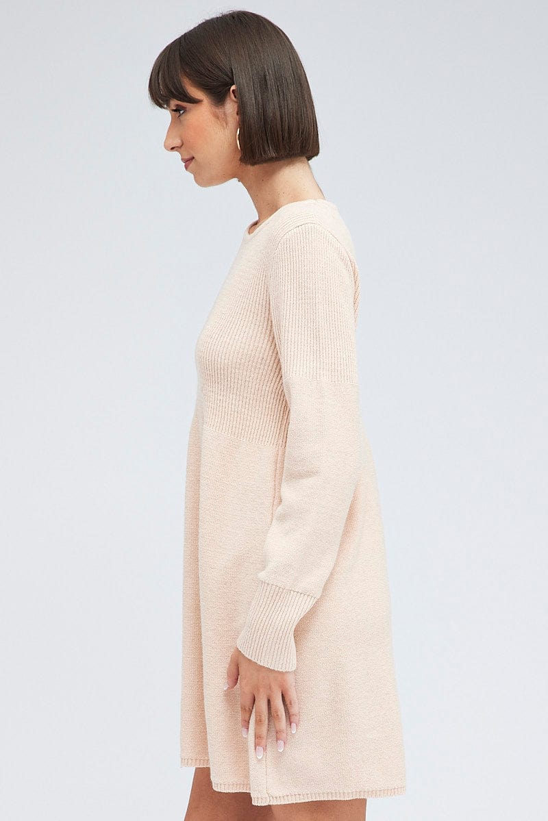 Pink Knit Dress Long Sleeve Ally Fashion